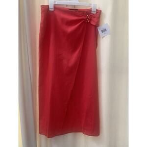 Ellen Tracey Women Linen Blend MIdi Faux Wrap Skirt Size M‎ Coral